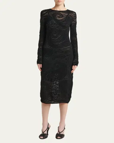 Etro Sheer Paisley Knit Long-Sleeve Midi Dress | Thumbnail 2