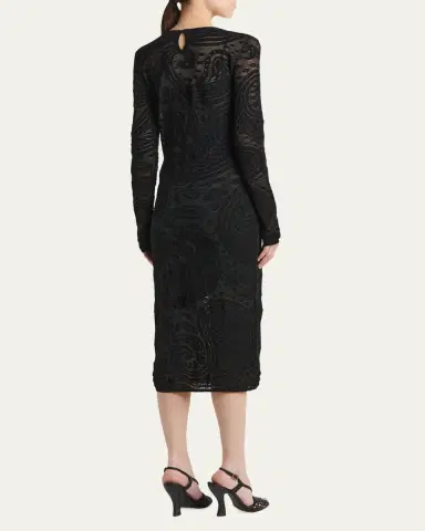 Etro Sheer Paisley Knit Long-Sleeve Midi Dress | Thumbnail 3