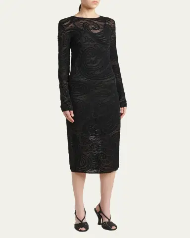 Etro Sheer Paisley Knit Long-Sleeve Midi Dress | Thumbnail 4