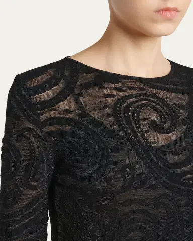 Etro Sheer Paisley Knit Long-Sleeve Midi Dress | Thumbnail 5