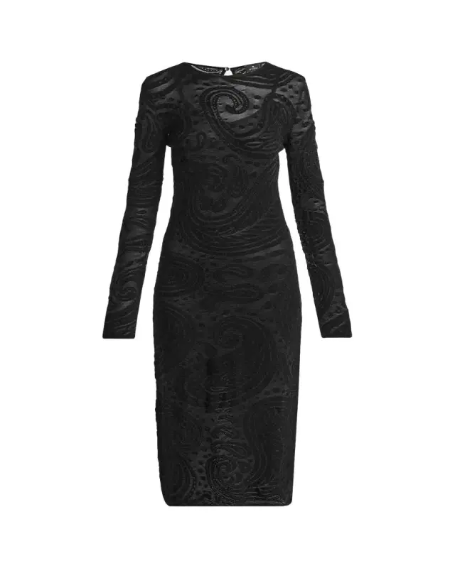 Etro Sheer Paisley Knit Long-Sleeve Midi Dress