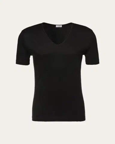 Zimmerli Men's Sea Island V-Neck Cotton T-Shirt | Thumbnail 2