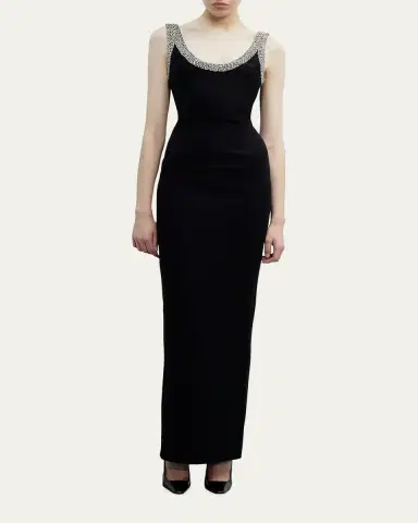 The New Arrivals by Ilkyaz Ozel Manu Crystal-Trim Column Gown | Thumbnail 2