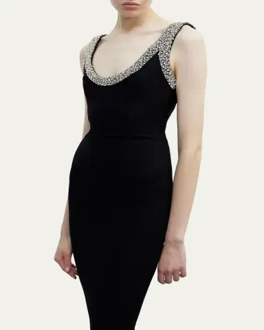 The New Arrivals by Ilkyaz Ozel Manu Crystal-Trim Column Gown | Thumbnail 3