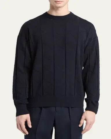 Giorgio Armani Men's Chevron-Knit Virgin Wool Crewneck Sweater | Thumbnail 4 Giorgio Armani Men's Chevron-Knit Virgin Wool Crewneck Sweater | Thumbnail 4