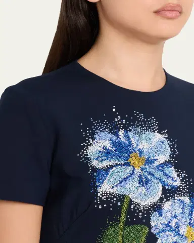 Oscar de la Renta Floral Beaded Short-Sleeve A-Line Gown | Thumbnail 5 Oscar de la Renta Floral Beaded Short-Sleeve A-Line Gown | Thumbnail 5