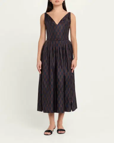 Oscar de la Renta Sleeveless Argyle Silk Belted Midi Dress | Thumbnail 2 Oscar de la Renta Sleeveless Argyle Silk Belted Midi Dress | Thumbnail 2