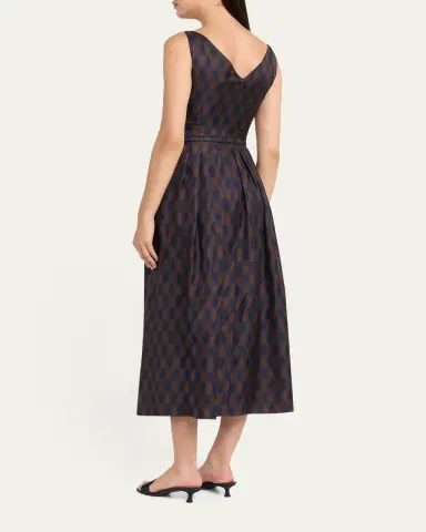 Oscar de la Renta Sleeveless Argyle Silk Belted Midi Dress | Thumbnail 3 Oscar de la Renta Sleeveless Argyle Silk Belted Midi Dress | Thumbnail 3