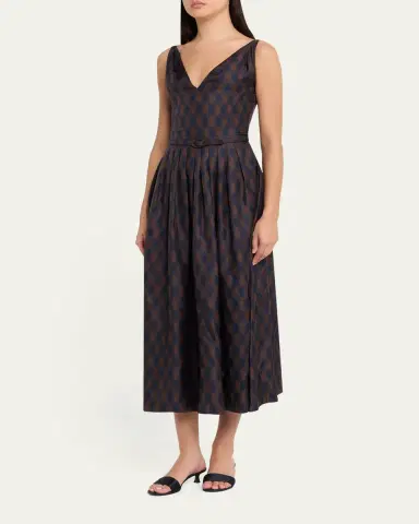 Oscar de la Renta Sleeveless Argyle Silk Belted Midi Dress | Thumbnail 4 Oscar de la Renta Sleeveless Argyle Silk Belted Midi Dress | Thumbnail 4
