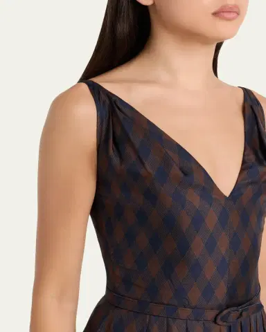 Oscar de la Renta Sleeveless Argyle Silk Belted Midi Dress | Thumbnail 5 Oscar de la Renta Sleeveless Argyle Silk Belted Midi Dress | Thumbnail 5