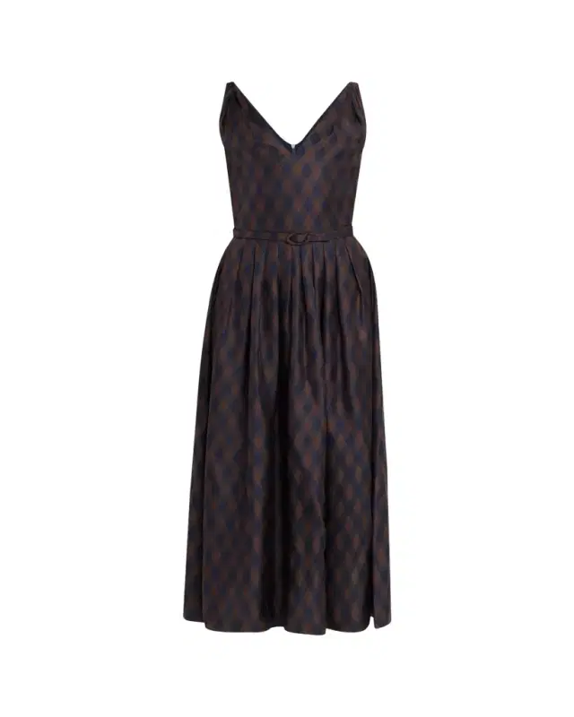 Oscar de la Renta Sleeveless Argyle Silk Belted Midi Dress