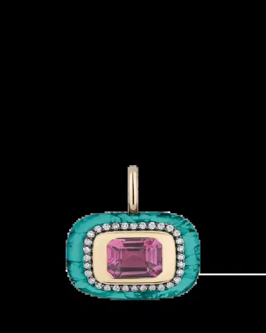 Mason and Books 14K Medium Floret Pendant with East-West Pink Tourmaline, Diamonds and Turquoise | Thumbnail 2 Mason and Books 14K Medium Floret Pendant with East-West Pink Tourmaline, Diamonds and Turquoise | Thumbnail 2