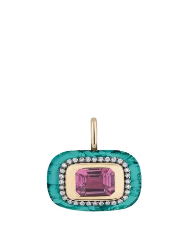 Mason and Books 14K Medium Floret Pendant with East-West Pink Tourmaline, Diamonds and Turquoise | Thumbnail 1 Mason and Books 14K Medium Floret Pendant with East-West Pink Tourmaline, Diamonds and Turquoise | Thumbnail 1