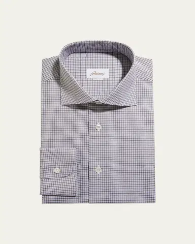 Brioni Men's Graph Check Cotton Dress Shirt | Thumbnail 2 Brioni Men's Graph Check Cotton Dress Shirt | Thumbnail 2
