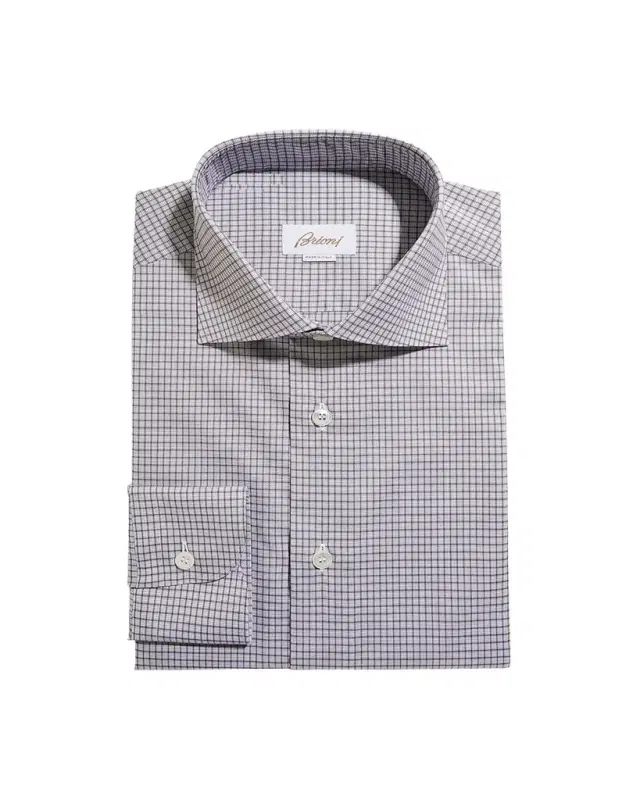 Brioni Men's Graph Check Cotton Dress Shirt