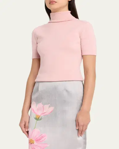 Oscar de la Renta Turtleneck Short-Sleeve Wool Sweater | Thumbnail 4 Oscar de la Renta Turtleneck Short-Sleeve Wool Sweater | Thumbnail 4