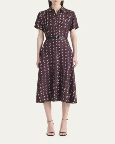 Altuzarra Kiera Diamond-Print Silk Short-Sleeve Midi Shirtdress | Thumbnail 2