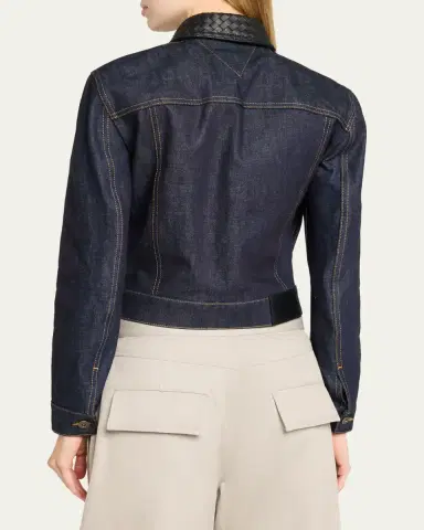 Bottega Veneta Intrecciato Collar Cotton Denim Jacket | Thumbnail 3
