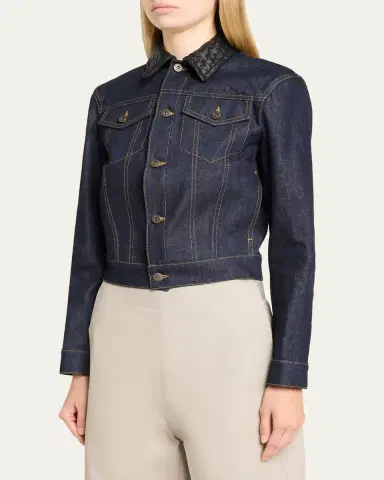 Bottega Veneta Intrecciato Collar Cotton Denim Jacket | Thumbnail 4