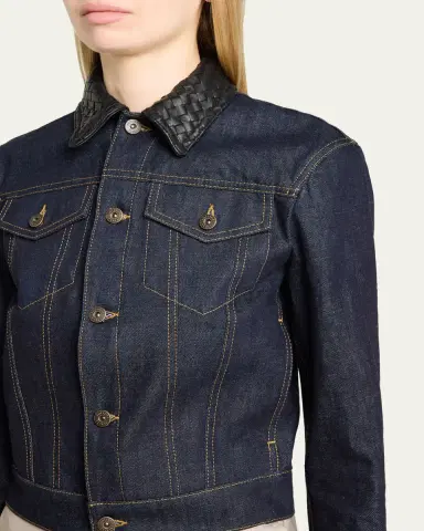 Bottega Veneta Intrecciato Collar Cotton Denim Jacket | Thumbnail 5