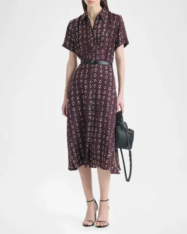 Altuzarra Kiera Diamond-Print Silk Short-Sleeve Midi Shirtdress | Thumbnail 2