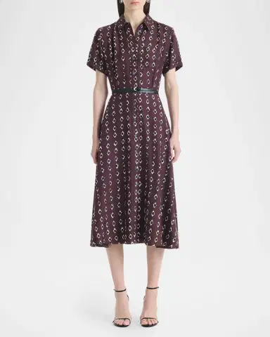 Altuzarra Kiera Diamond-Print Silk Short-Sleeve Midi Shirtdress | Thumbnail 4