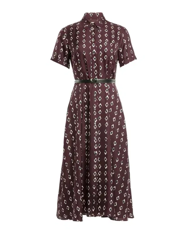Altuzarra Kiera Diamond-Print Silk Short-Sleeve Midi Shirtdress