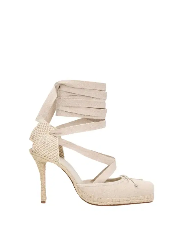 Christian Louboutin 100mm Cassiadrilla Canvas Lace-Up Espadrille Pumps