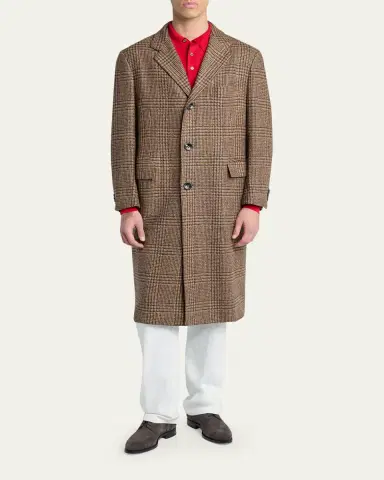 Kiton Men's Glen Plaid Cashmere and Virgin Wool Overcoat | Thumbnail 2
