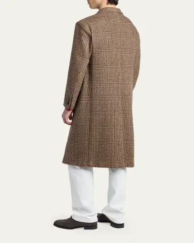 Kiton Men's Glen Plaid Cashmere and Virgin Wool Overcoat | Thumbnail 3