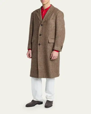 Kiton Men's Glen Plaid Cashmere and Virgin Wool Overcoat | Thumbnail 4