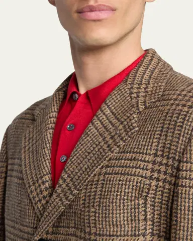 Kiton Men's Glen Plaid Cashmere and Virgin Wool Overcoat | Thumbnail 5