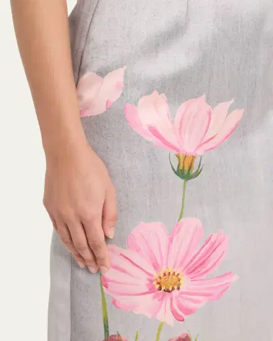 Oscar de la Renta Cosmos Flower-Print Satin Midi Skirt | Thumbnail 5