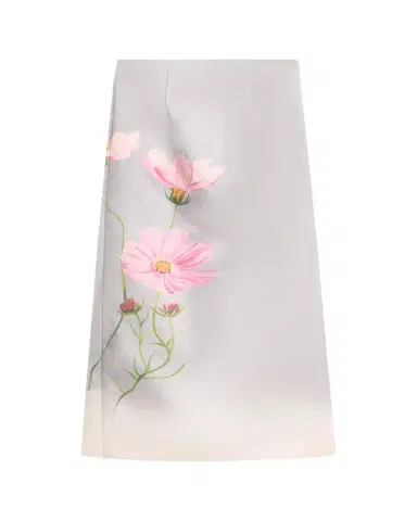 Oscar de la Renta Cosmos Flower-Print Satin Midi Skirt | Thumbnail 1