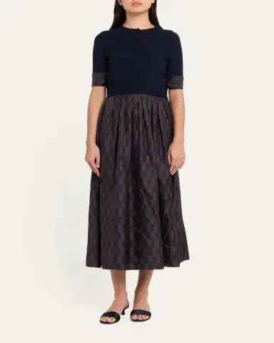 Oscar de la Renta Argyle Silk Cuffs Crop Crewneck Cardigan | Thumbnail 2