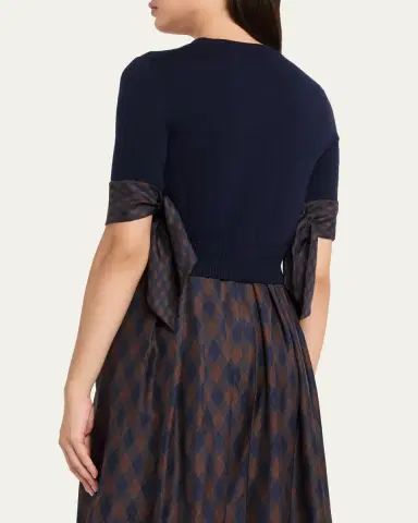 Oscar de la Renta Argyle Silk Cuffs Crop Crewneck Cardigan | Thumbnail 3