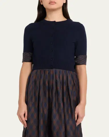 Oscar de la Renta Argyle Silk Cuffs Crop Crewneck Cardigan | Thumbnail 4