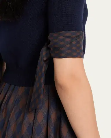 Oscar de la Renta Argyle Silk Cuffs Crop Crewneck Cardigan | Thumbnail 5