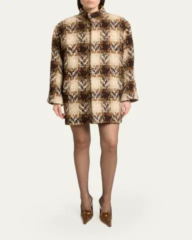 Saint Laurent Check Tweed Short Coat | Thumbnail 2 Saint Laurent Check Tweed Short Coat | Thumbnail 2