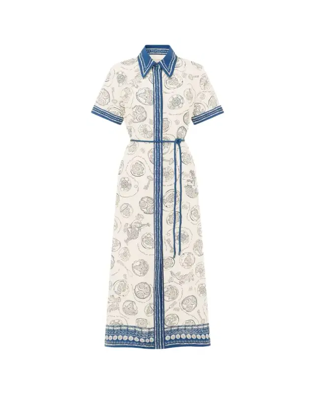 ALÉMAIS Lucky Printed Linen Maxi Shirtdress