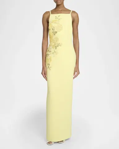 Elie Saab Floral Embroidered Cady Column Maxi Dress | Thumbnail 2