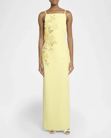 Elie Saab Floral Embroidered Cady Column Maxi Dress | Thumbnail 4