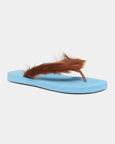 Marni Men 's Long Calf Hair Flip-Flop Sandals | Thumbnail 6