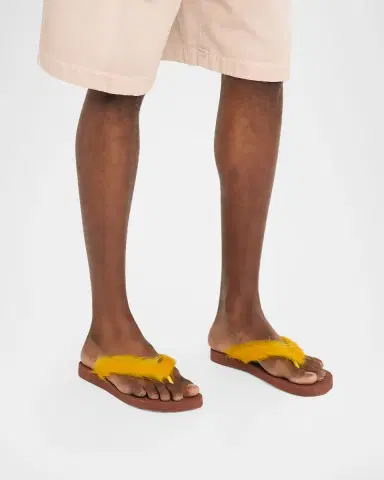 Marni Men 's Long Calf Hair Flip-Flop Sandals | Thumbnail 2
