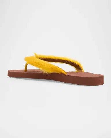 Marni Men 's Long Calf Hair Flip-Flop Sandals | Thumbnail 4