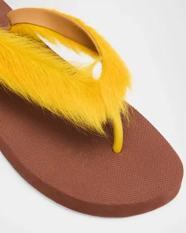 Marni Men 's Long Calf Hair Flip-Flop Sandals | Thumbnail 5