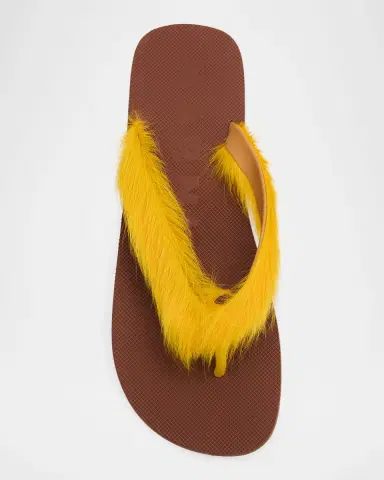 Marni Men 's Long Calf Hair Flip-Flop Sandals | Thumbnail 6