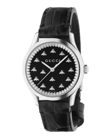 Gucci G-Timeless Stainless Steel, Black Onyx & Alligator-Effect Leather Bee Watch | Thumbnail 1 Gucci G-Timeless Stainless Steel, Black Onyx & Alligator-Effect Leather Bee Watch | Thumbnail 1