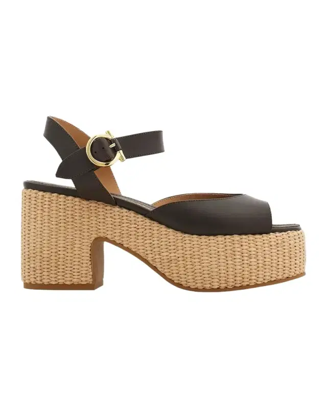 Ferragamo 90mm Nerea Raffia Leather Platform Sandals