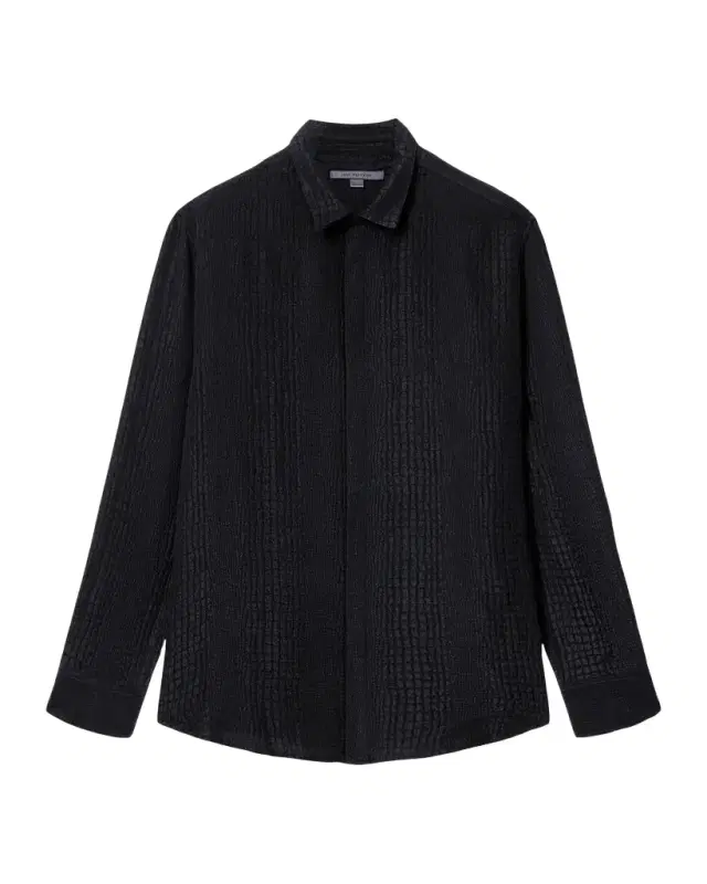 John Varvatos CLONE Men 's Vito Croc-Jacquard Silk Button-Front Shirt